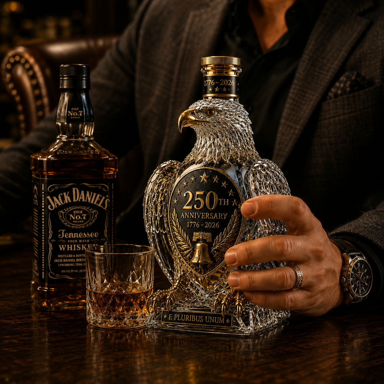 American Eagle Whiskey Decanter, 1776–2026 USA 250th Anniversary Collectible Bottle, Patriotic Home Bar Gift