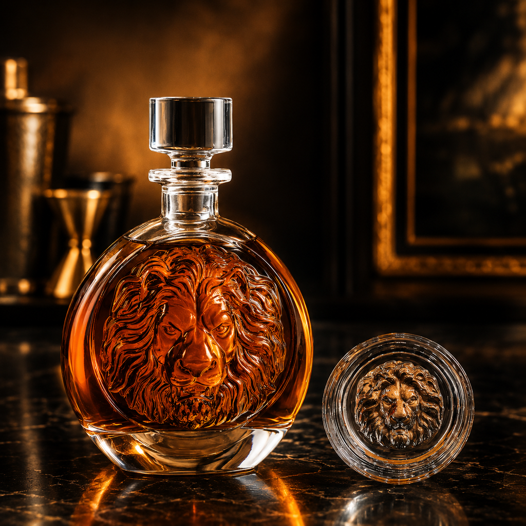 Lion Engraved Whiskey Decanter Gift Set