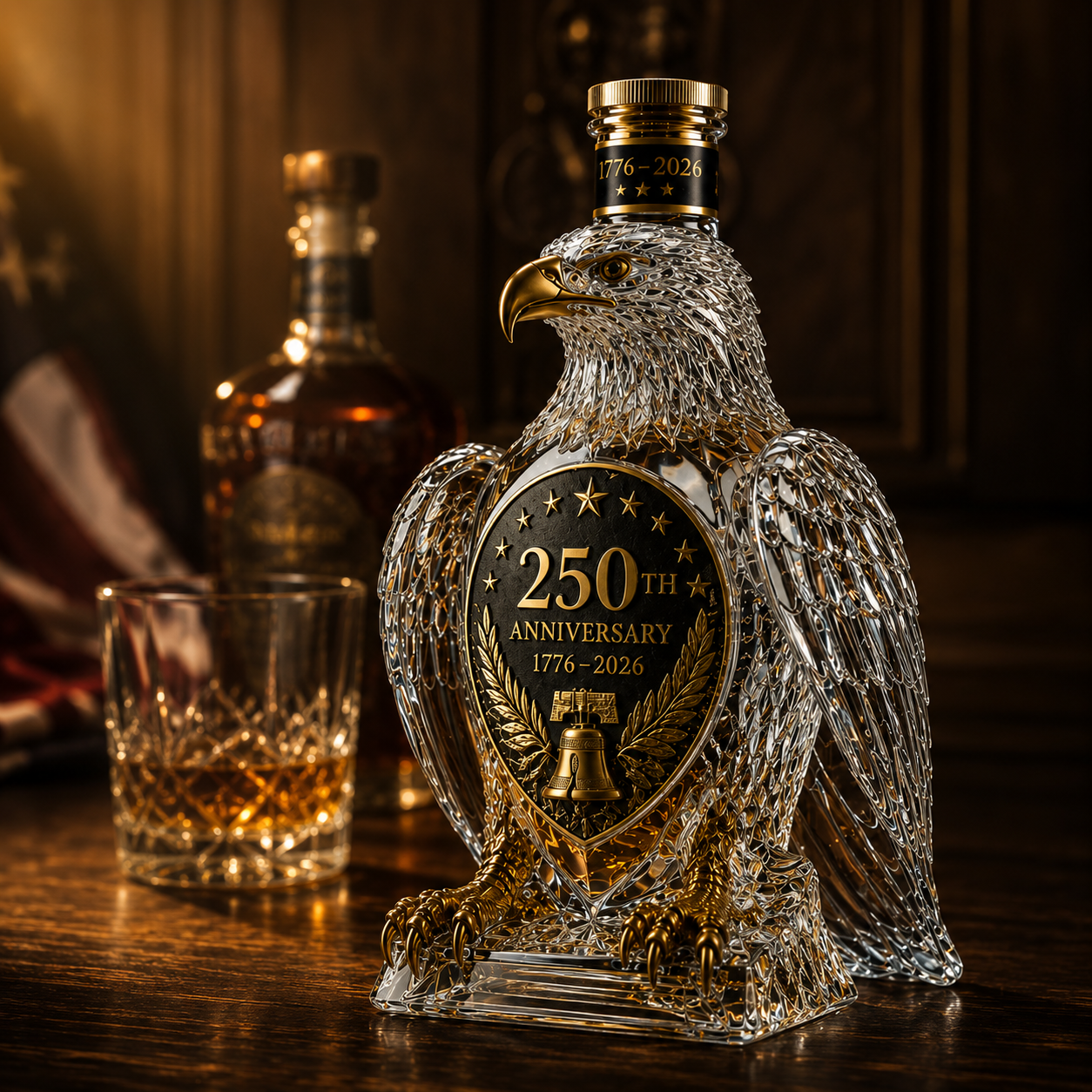 American Eagle Whiskey Decanter, 1776–2026 USA 250th Anniversary Collectible Bottle, Patriotic Home Bar Gift