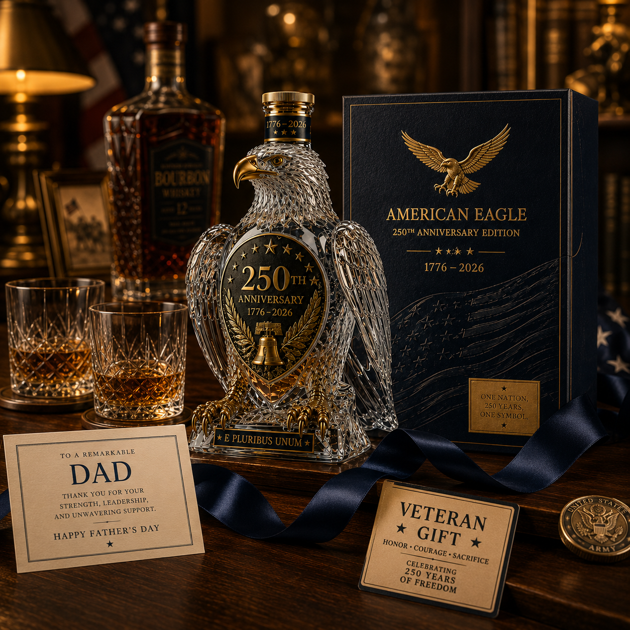 American Eagle Whiskey Decanter, 1776–2026 USA 250th Anniversary Collectible Bottle, Patriotic Home Bar Gift