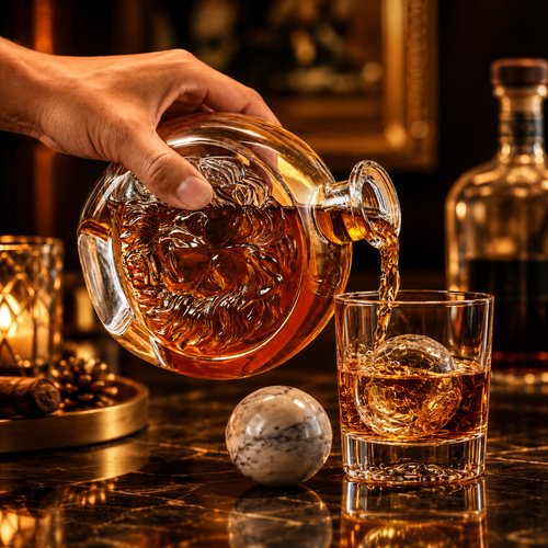 Lion Engraved Whiskey Decanter Gift Set